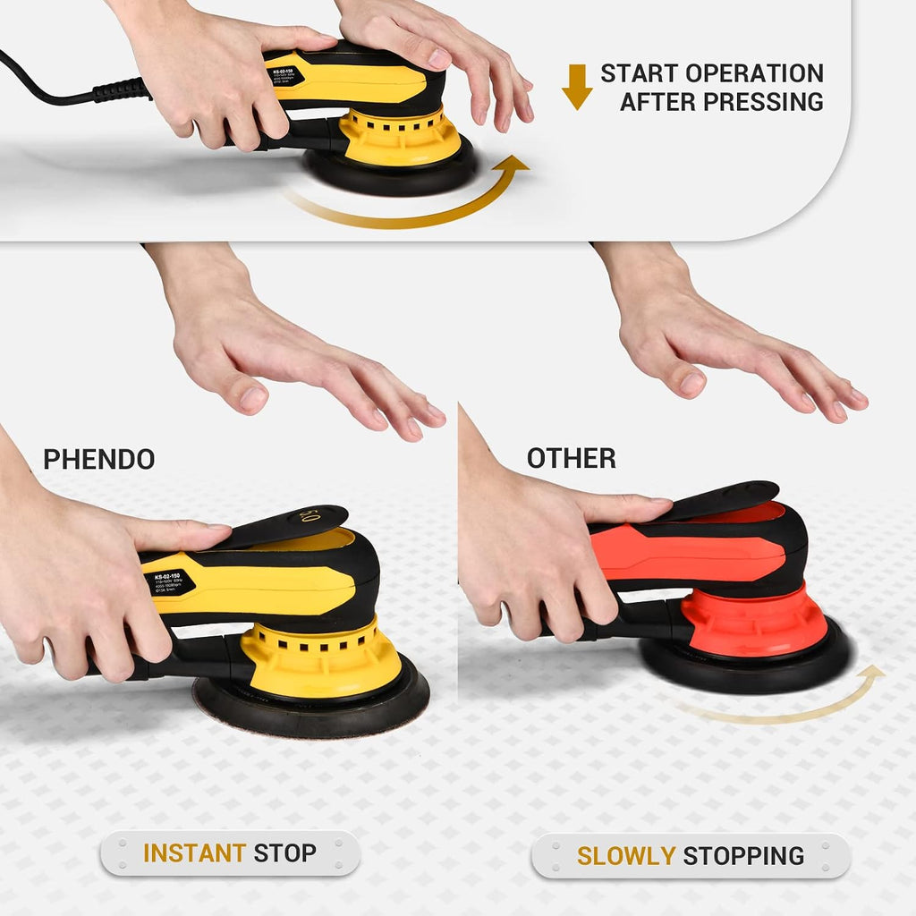 Electric Random Orbital Sander Brushless 350W 3A Multi-function Variable Speed Corded Orbital Sanders Machine For Woodworking, Car, Drywall Sanding, Polishing…