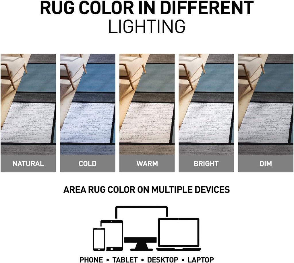 Rugshop Modern Geometric Blocks Area Rug, Non-Shedding Carpet with Abstract Patchwork Design for Living Room Bedroom or Home Office Blue Gray 6'6' x 9'