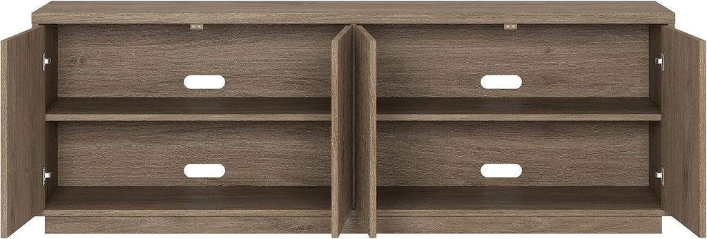 Henn&Hart Fluted TV Stand for TVs up to 75' with 2 Concealed Ribbed Storage Cabinets and Adjustable Shelves for Living Room, Family Room, or Office, Weathered Gray