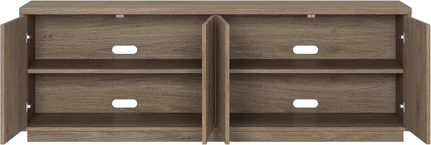 Henn&Hart Fluted TV Stand for TVs up to 75' with 2 Concealed Ribbed Storage Cabinets and Adjustable Shelves for Living Room, Family Room, or Office, Weathered Gray