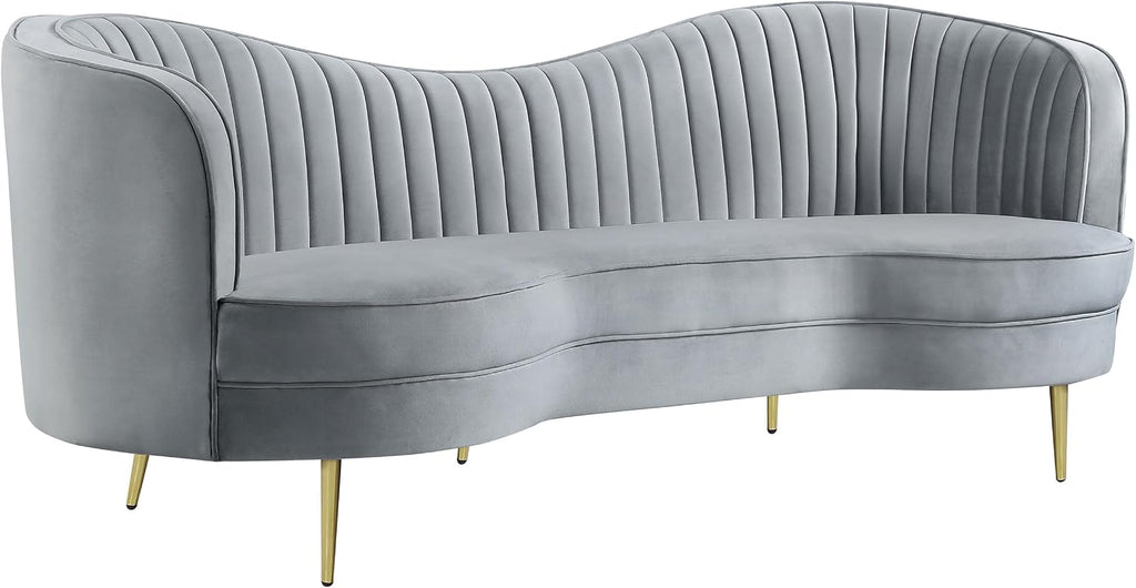 Coaster Home Furnishings - Sophia - Velvet Fabric Upholstered Channel Tufted Stationary Sofa with Inverted Camel Back - Contemporary - Living Room - Gray - 506864
