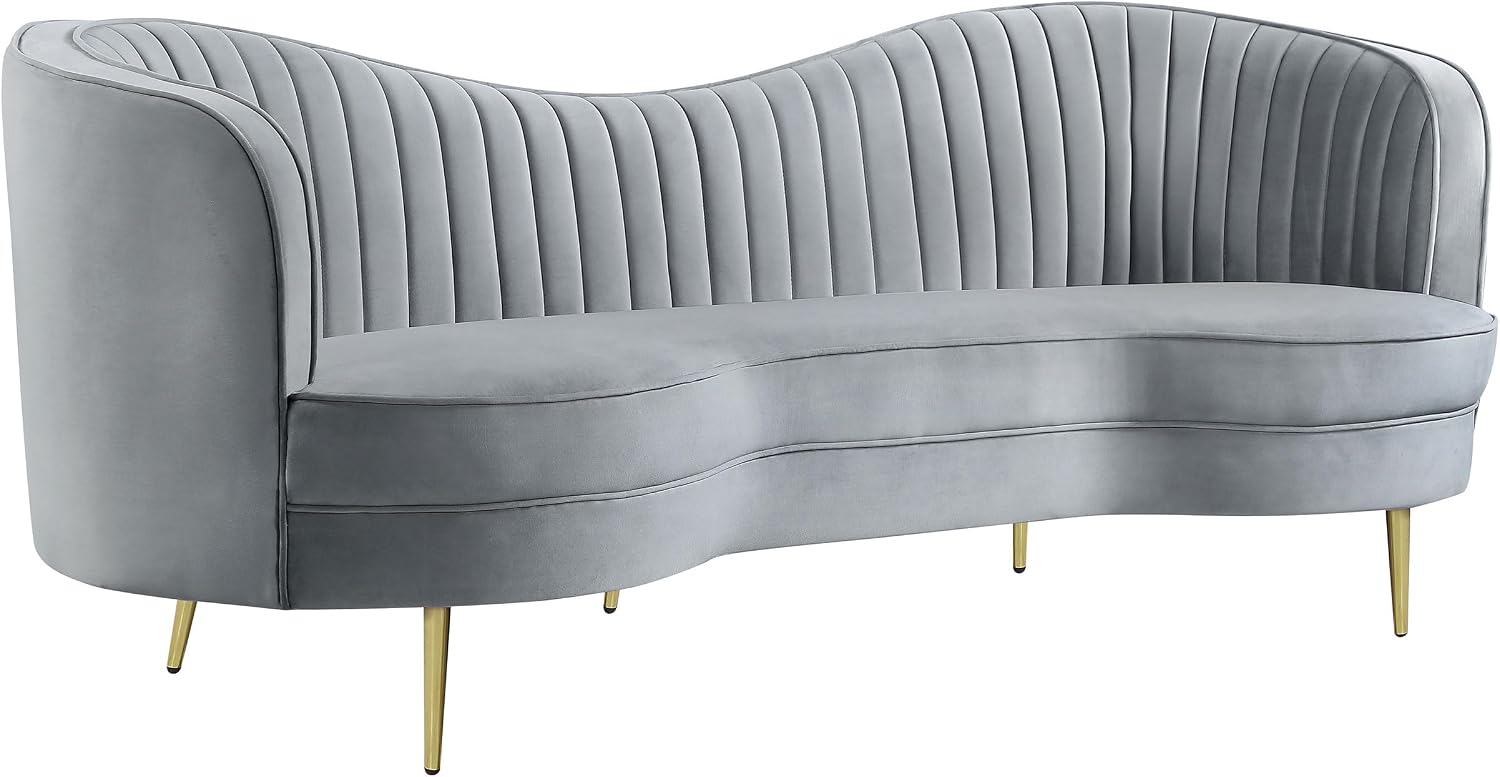 Coaster Home Furnishings - Sophia - Velvet Fabric Upholstered Channel Tufted Stationary Sofa with Inverted Camel Back - Contemporary - Living Room - Gray - 506864