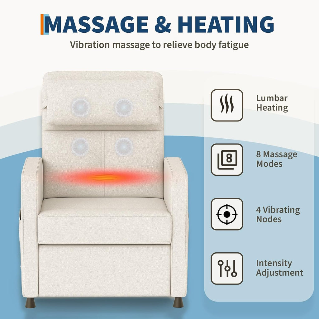 GarveeHome Electric Recliner Chair Living Room Power Recliner Adjustable Backrest & Footrest with Massage & Heat & Charging Ports & Lumbar Support(Beige)