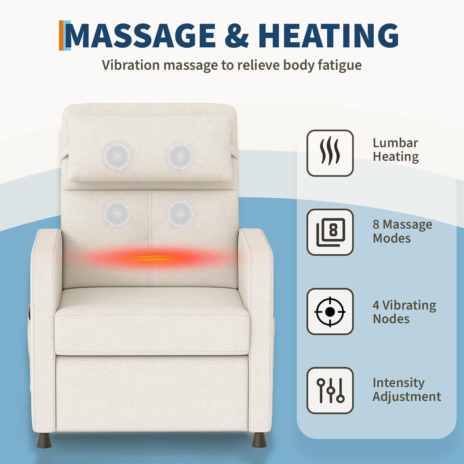 GarveeHome Electric Recliner Chair Living Room Power Recliner Adjustable Backrest & Footrest with Massage & Heat & Charging Ports & Lumbar Support(Beige)