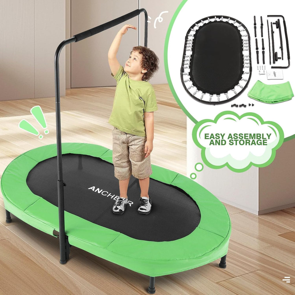 ANCHEER Trampoline for Kids, Toddler Trampoline Indoor Sports and Outdoor Games 56' Kids Rebounder 220LBS Capacity with Adjustable Safety Handrail Foldable Jumper for Boys and Girls