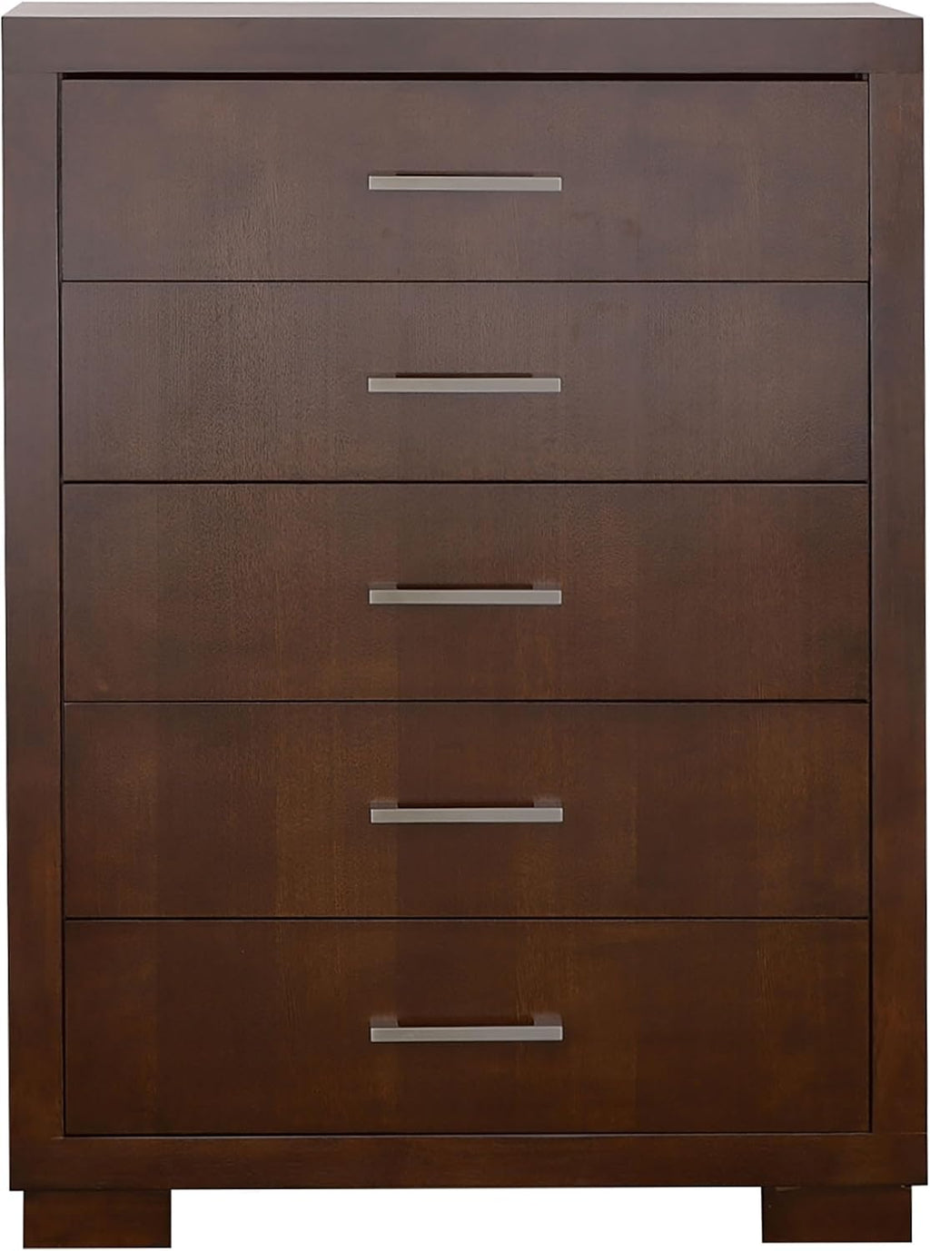 Coaster Home Furnishings - Jessica - Wood - 5-Drawer Chest with Silver Bar Handles, Felt-Lined Top Drawer and Metal Extension Glides - Contemporary - Bedroom - Cappuccino - 200715