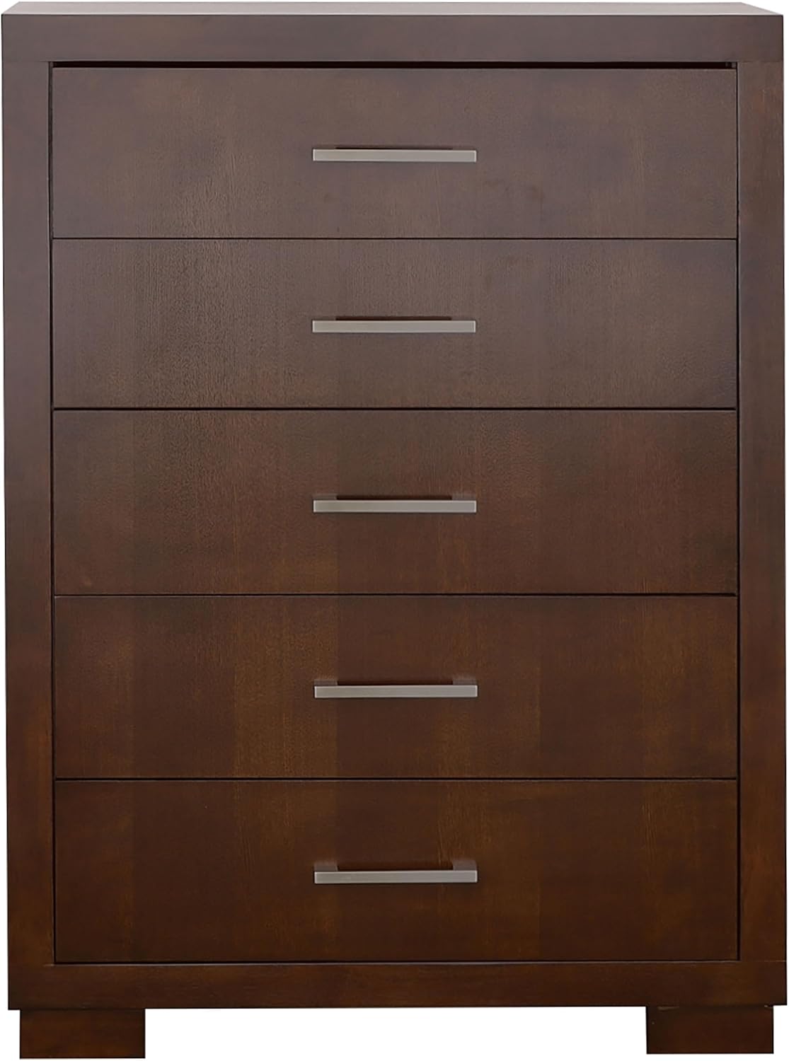 Coaster Home Furnishings - Jessica - Wood - 5-Drawer Chest with Silver Bar Handles, Felt-Lined Top Drawer and Metal Extension Glides - Contemporary - Bedroom - Cappuccino - 200715