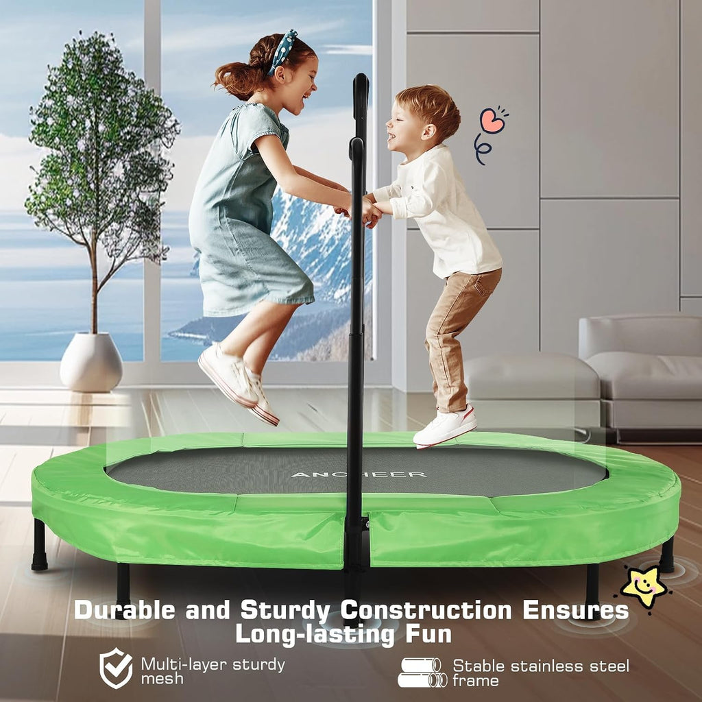 ANCHEER Trampoline for Kids, Toddler Trampoline Indoor Sports and Outdoor Games 56' Kids Rebounder 220LBS Capacity with Adjustable Safety Handrail Foldable Jumper for Boys and Girls