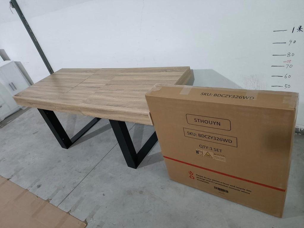 STHOUYN 63'-79' Extendable Dining Room Table Desk for 6 8 10, Modern Rustic Kitchen Expanding Table, Wooden Long Large Expandable Dining Room Conference Table for Kitchens (Natural Oak)