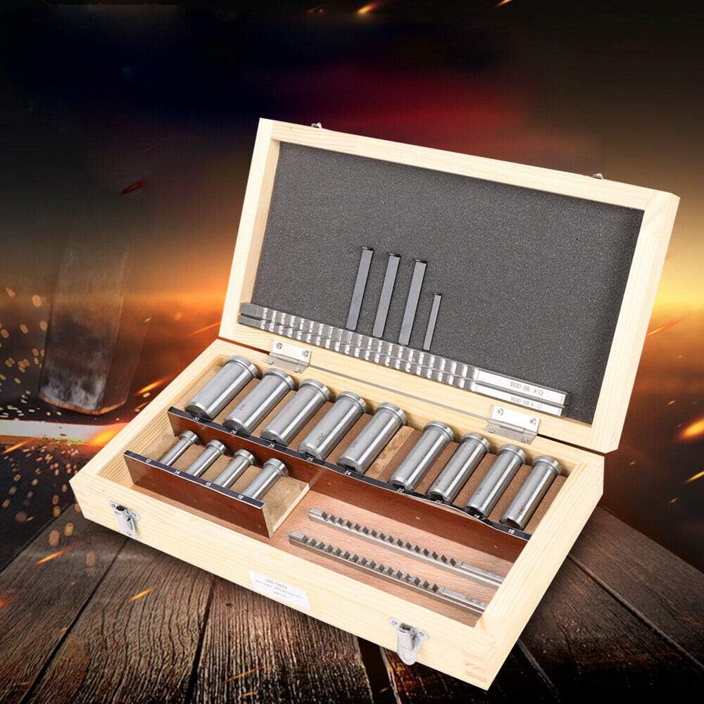 Generic 22 Pcs Keyway Broach Set in Fitted Box, Industrial Tools Metric Size Broaching Cutter Collared Bushing Shim Set W/4 Pcs Broach & 13 Collared Bushing & 5 Gaskets