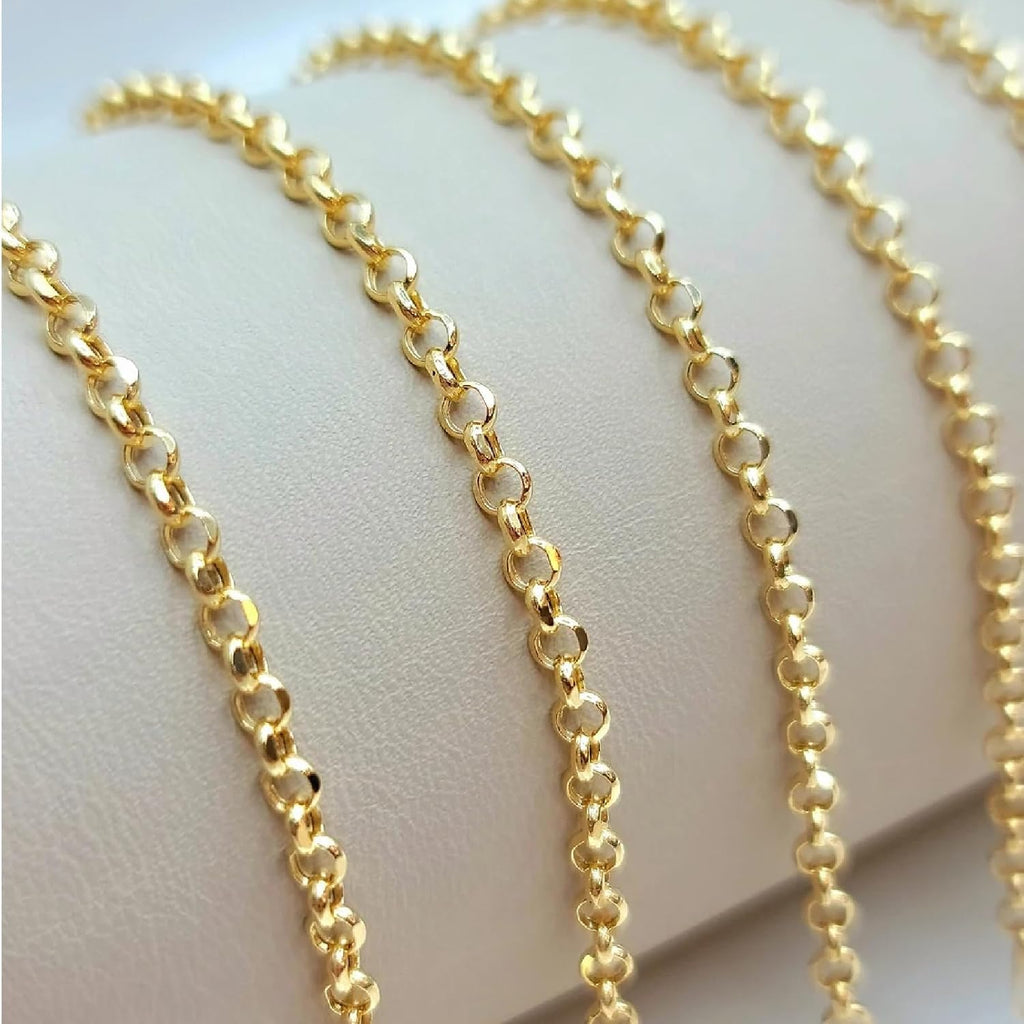 Dacc & Aya Solid 10K Gold Rolo Necklace Real Gold Round Rolo Link Chain for Men Women Diamond Cut Chain with Lobster-Claw Clasp, Sturdy and Shiny 1.5/2/3mm, 16-26 Inch