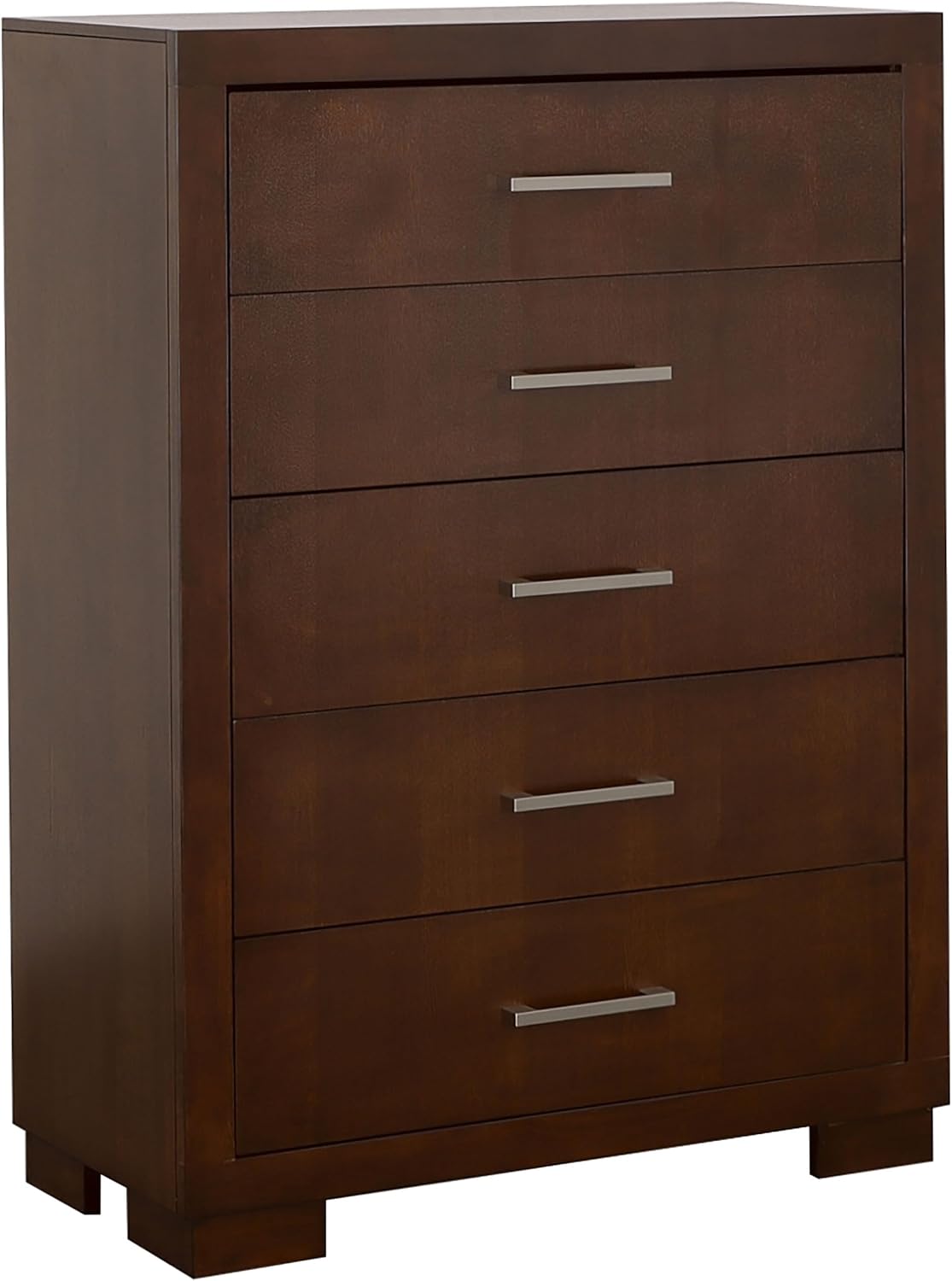 Coaster Home Furnishings - Jessica - Wood - 5-Drawer Chest with Silver Bar Handles, Felt-Lined Top Drawer and Metal Extension Glides - Contemporary - Bedroom - Cappuccino - 200715