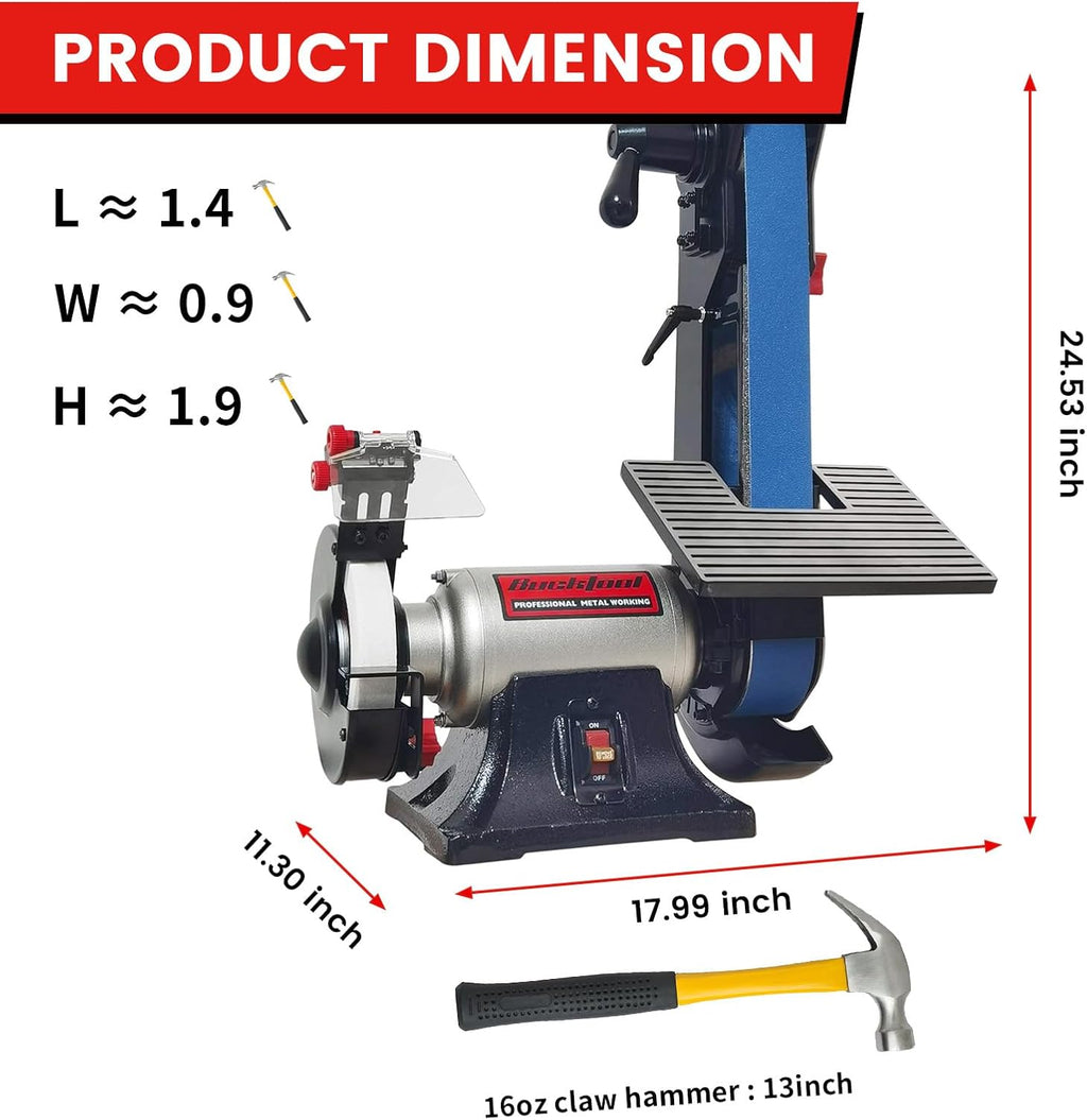 Bucktool 2 x 42 Belt Sander and 6 Inch Bench Grinder Combo, 1/2 HP 3.5 Amp Knife Sharpener for Knife Making, Metalworking, Woodworking, Benchtop Belt Grinder with Large Work Table