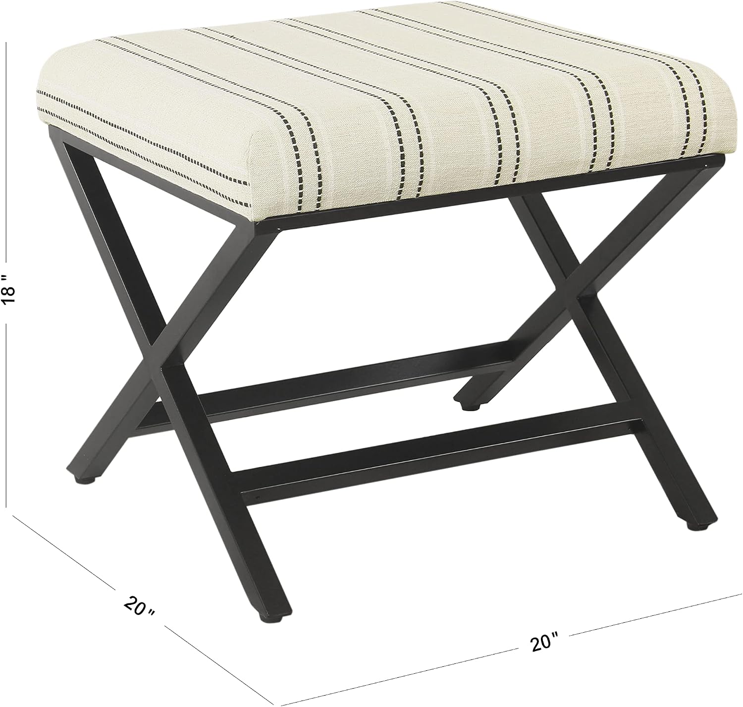 Homepop Home Decor | Modern Square Ottoman with Metal X Base | Ottoman for Living Room & Bedroom | Decorative Home Furniture (Black and White Stripe)