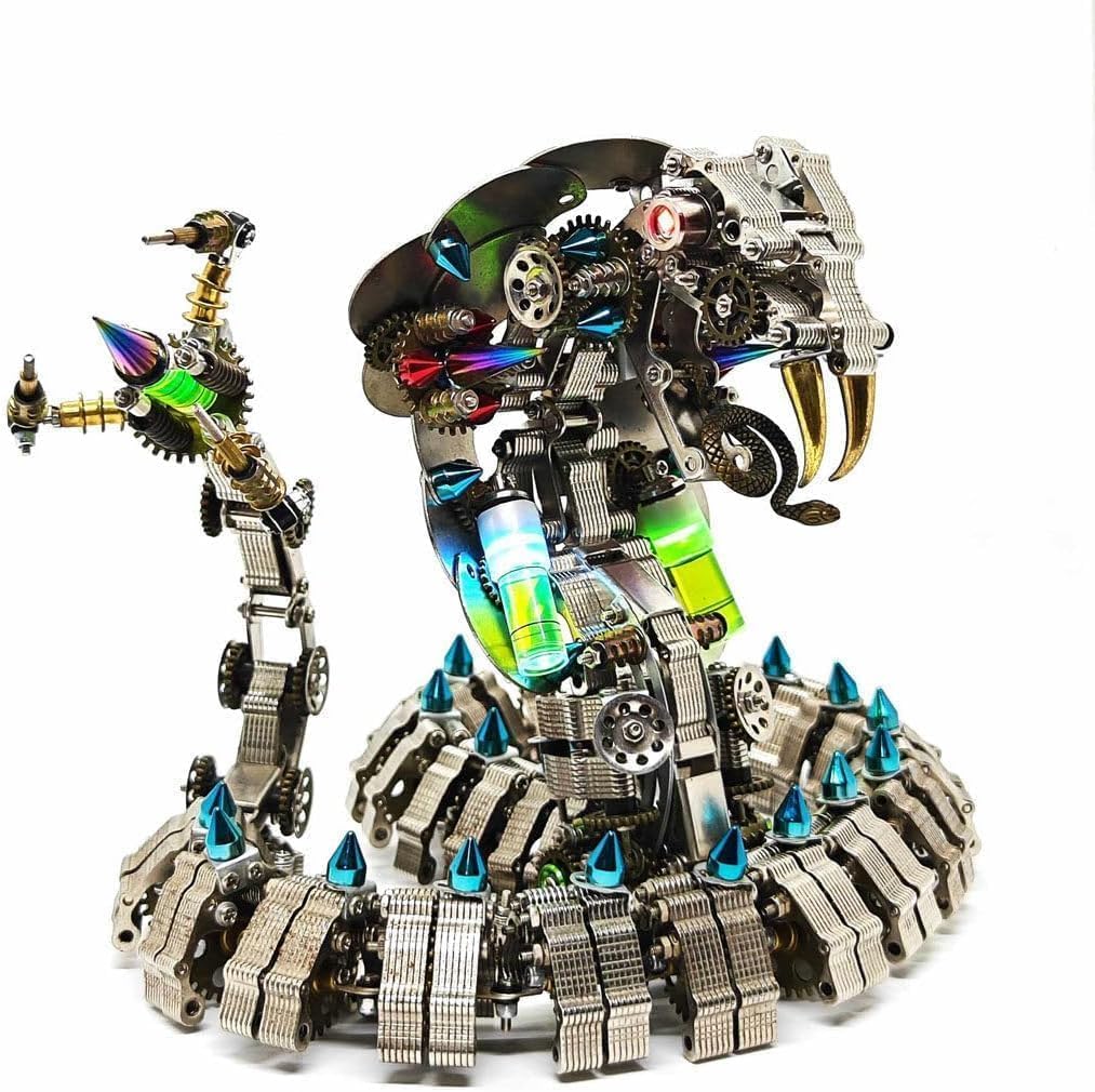 3D Metal Puzzles for Adults, Snake Model Kit 1000 PCS Mechanical Steampunk Animal Model, DIY Assembly Kit to Build, 3D Jigsaw Puzzle Desk Ornament Kit Craft Toys