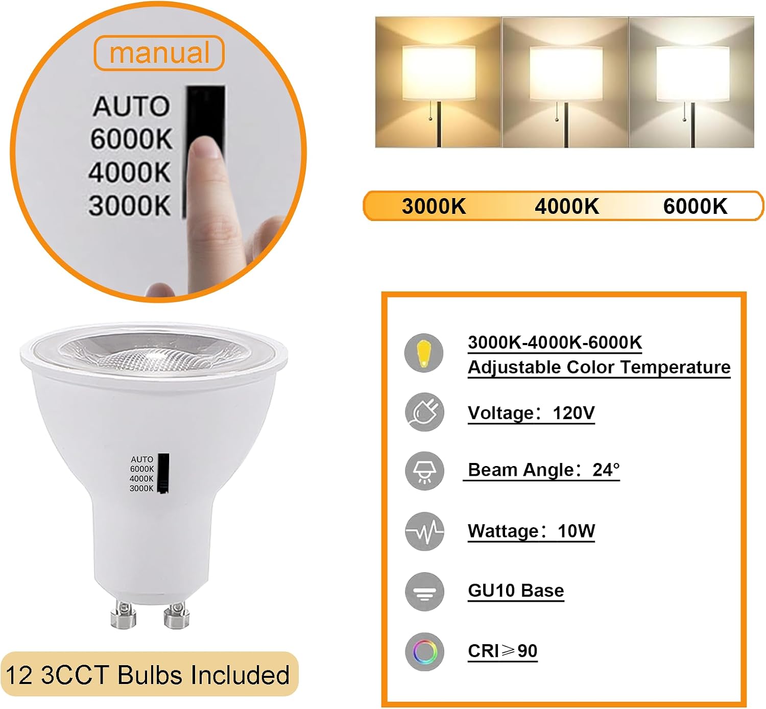 Plug in 3CCT White Track Lighting Complete Kit with 4*3.28FT H Track Light Rails and 120V 12x10W GU10 Track Lighting Heads Brightness Dimmable Ceiling Spotlight Fixture for Accent Lighting