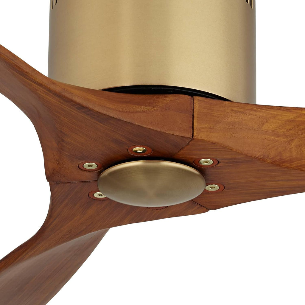 Casa Vieja 52' Windspun Modern Indoor Ceiling Fan 3 Blade Remote Control Brass Finish Motor Walnut Finish Wood Blades Bedroom Living Room Kitchen Hugger DC Motor Flush Mount Low Profile