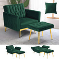Velvet Accent Chair with Adjustable Armrests and Backrest, Button Tufted Lounge Chair, Single Recliner Armchair with Ottoman and Pillow for Living Room, Bedroom, Green