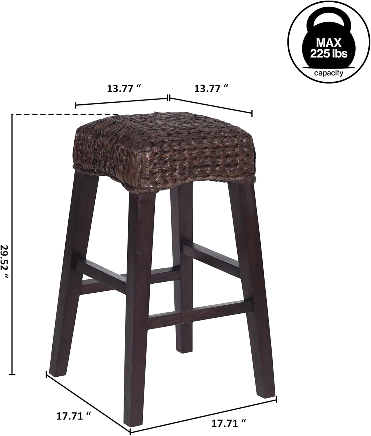 JONATHAN Y Maui Coastal Woven Water Hyacinth Bar Stool, Mango Wood Frame, 30' Backless Barstool for Kitchen Island with Integrated Footrest, Fully Assembled, Coastal, Dark Brown BSL1101C