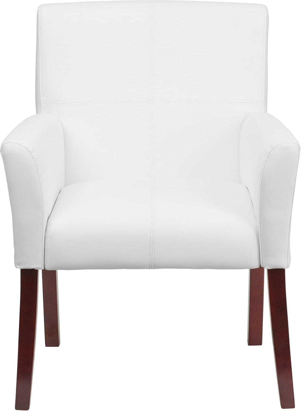 Flash Furniture Taylor White LeatherSoft Executive Side Reception Chair with Mahogany Legs