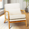MALOL Modern Accent Chair with Lumbar Pillow, Relaxing Mid Century Chair Armchair with Solid Wood Frame & Soft Cushion, Reading Leisure Armchair for Living Room, Beige