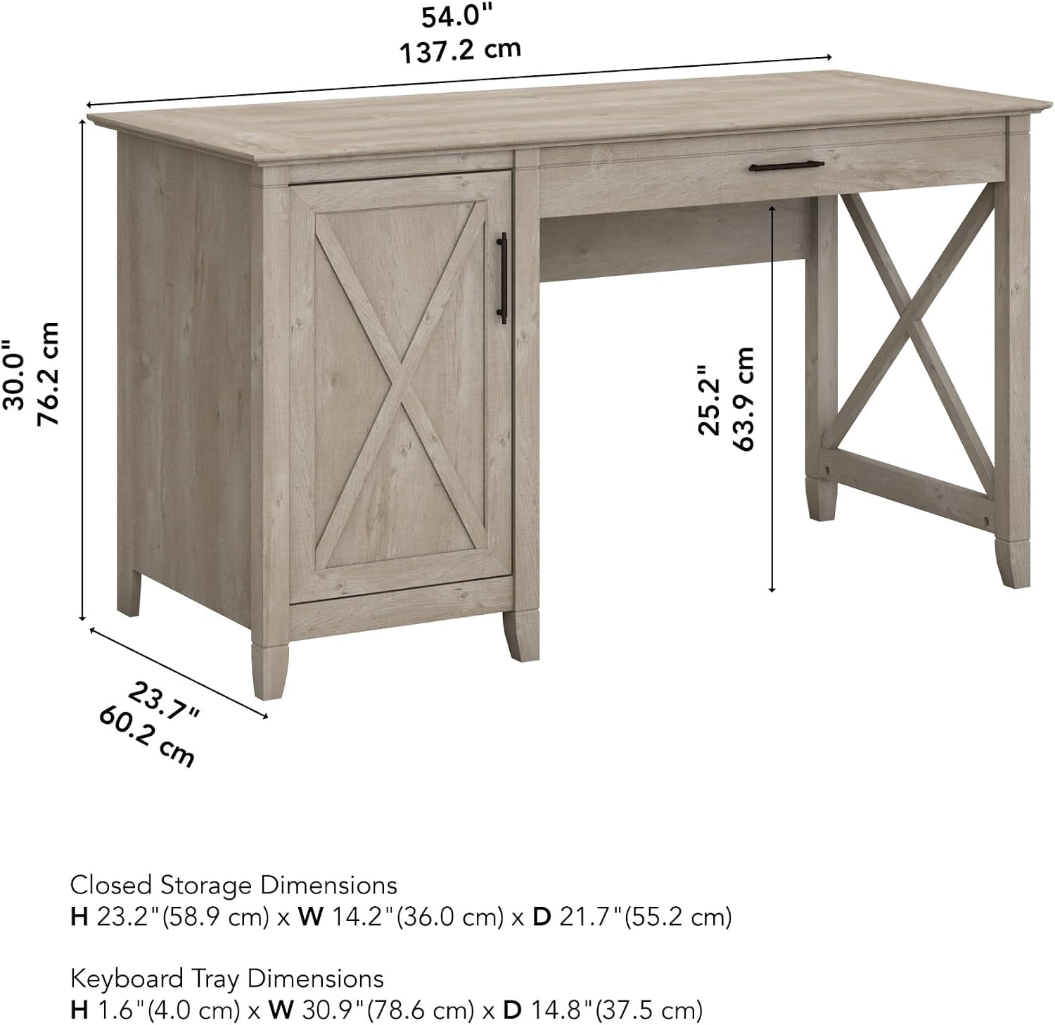 Bush Home Key West Computer Desk with Storage | Farmhouse PC Table for Home Office in Washed Gray | 54W x 24D