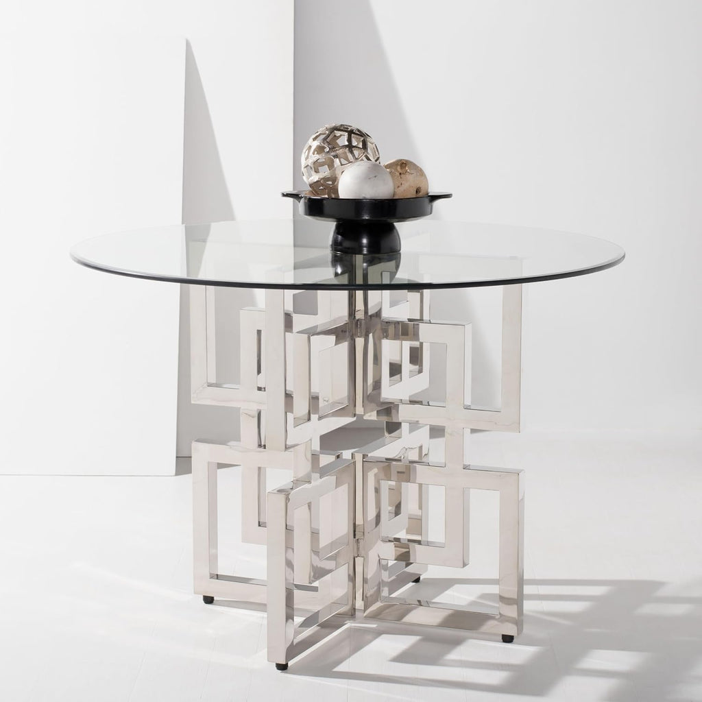 Safavieh Couture Home Harlan Chrome Stainless Steel and Glass Top Round Dining Table