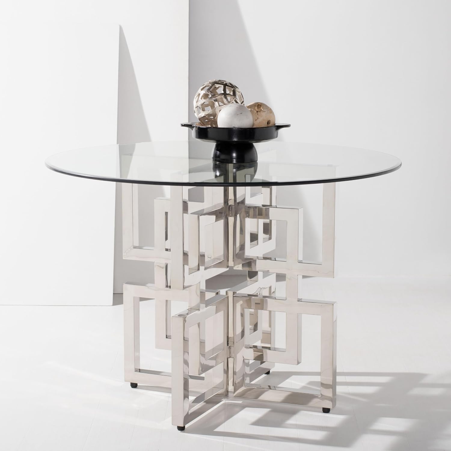 Safavieh Couture Home Harlan Chrome Stainless Steel and Glass Top Round Dining Table