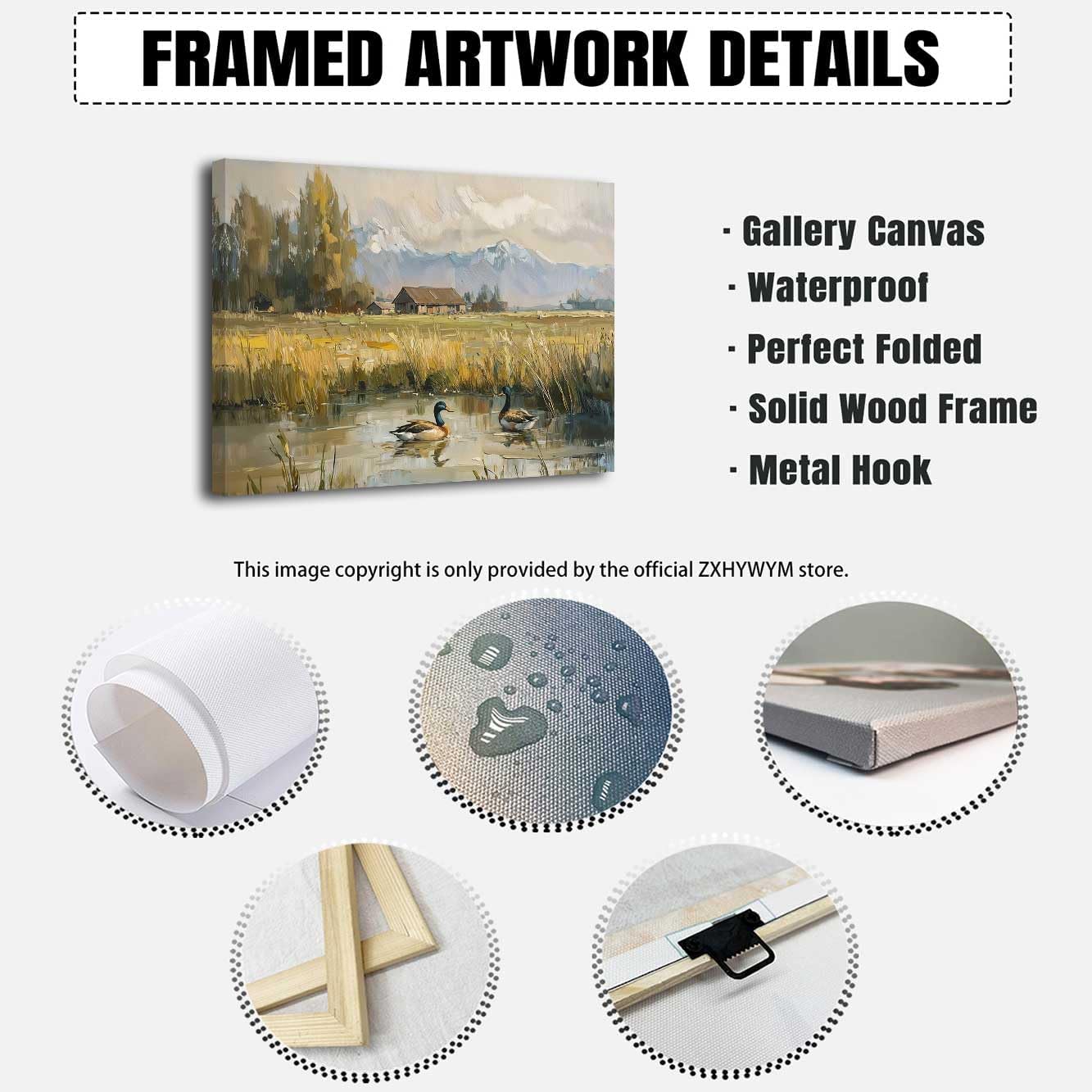 ZXHYWYM Mallard Duck Wall Art Vintage Animal Pictures Farmhouse Countryside Landscape Canvas Painting Duck in Pond Poster Prints Rustic Cabin Wall Decor (28' x 42')