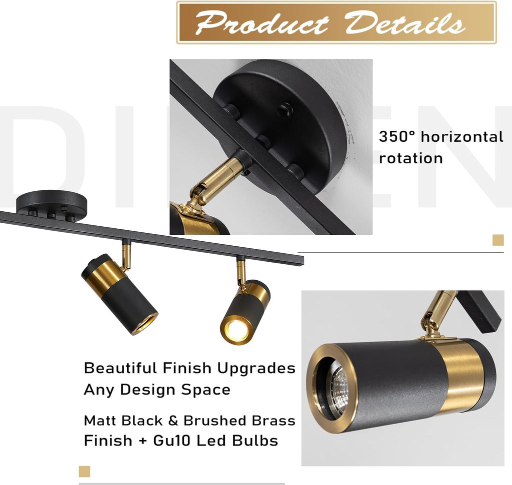 Matte Black Track Lighting Kit Mid Century Vintage Adjustable Kitchen Track Lighting Fixtures Modern Indoor Ceiling Mount Linear Spotlight Fixture Flexibly Rotatable Light Head GU10 MCL05-4 BK