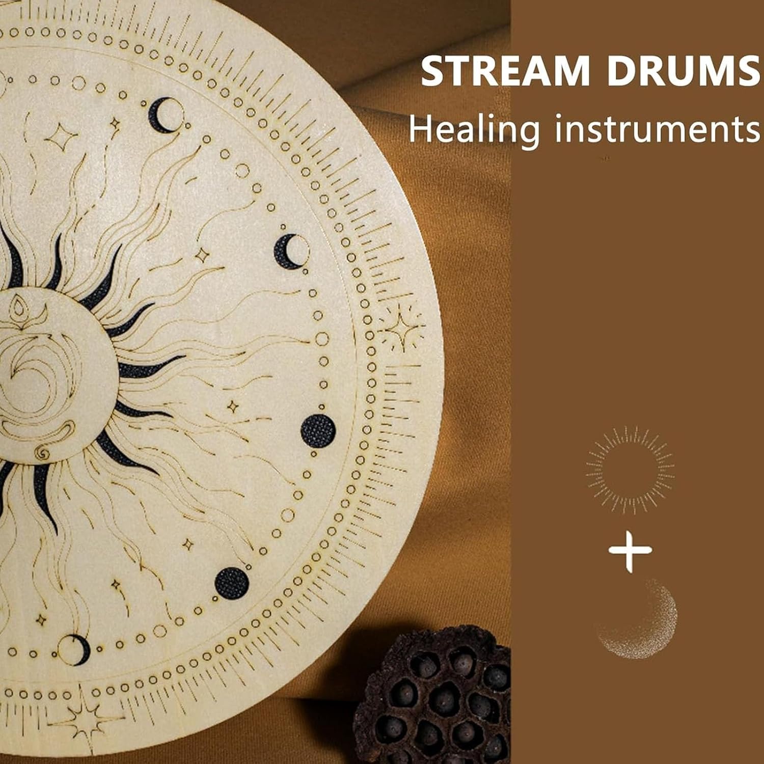 12 Inch Ocean Drum Rain Disk, Stream Drum Rain Drum, Hand Disc Drum, Wooden Ocean Drum Rain Disk, Gift for Yoga Meditation, for Spiritual Music, Reflection