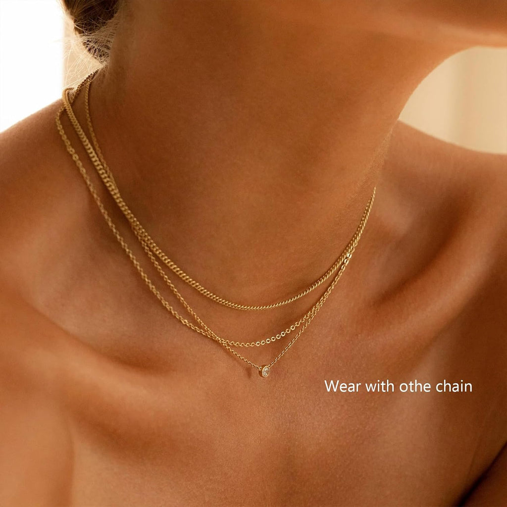 14K Gold Cable Chain Necklace, Dainty Sparkle 1.3mm/1.5mm/1.8mm Cable Link Chain, 16-24 Inches for Women Men, Hypoallergenic, Non-Tarnish, Cadenas de Oro 14K para Mujer