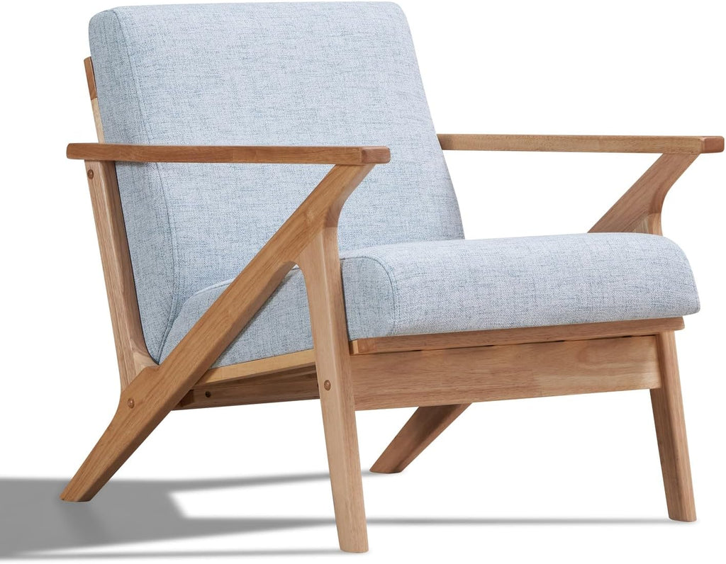 Zola Mid Century Modern Accent Chair Arm Chair, Living Room Furniture, Oak/Light Blue
