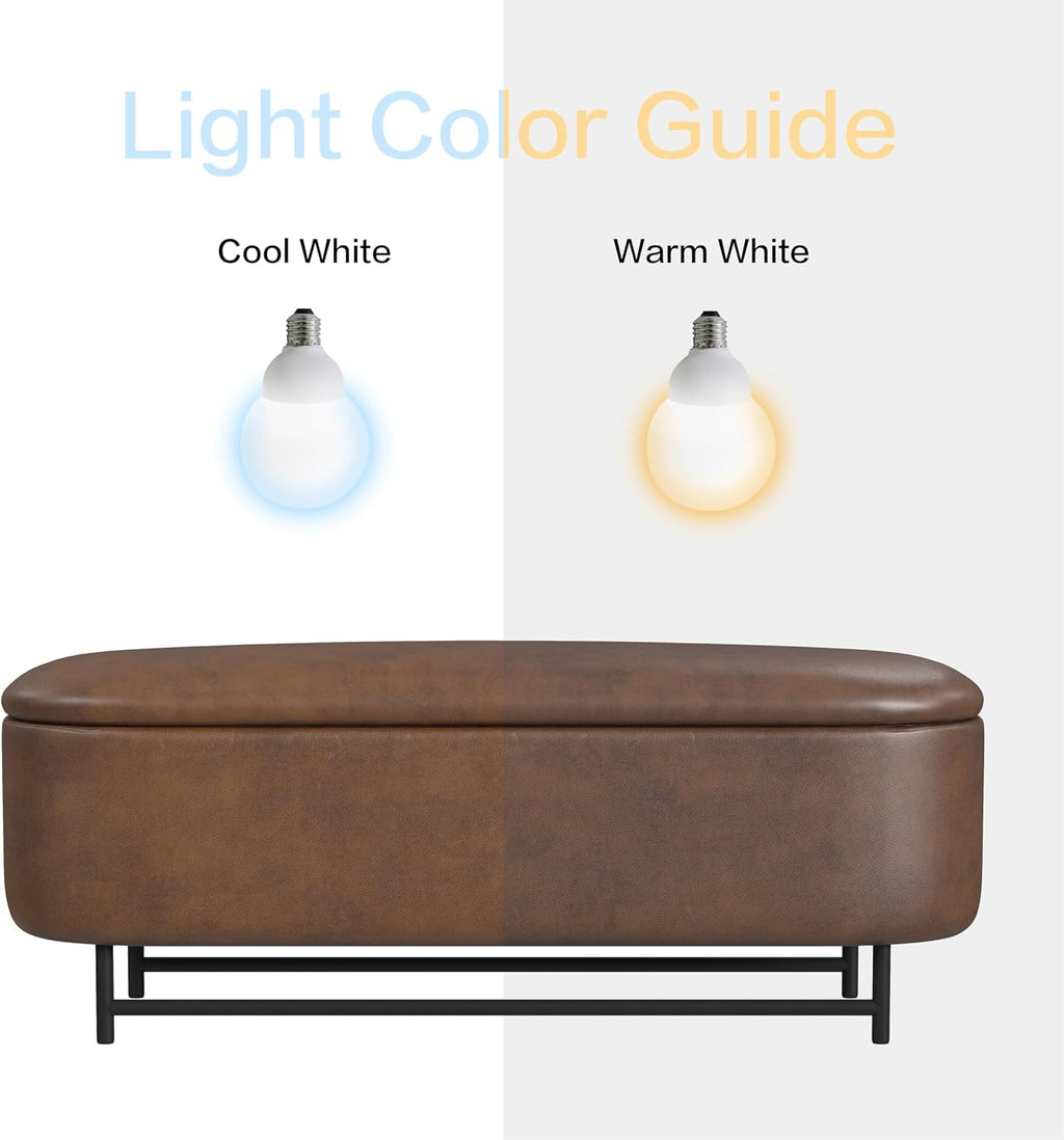 HomePop 46' Ellipse Storage Bench with Metal Legs - Brown Faux Leather