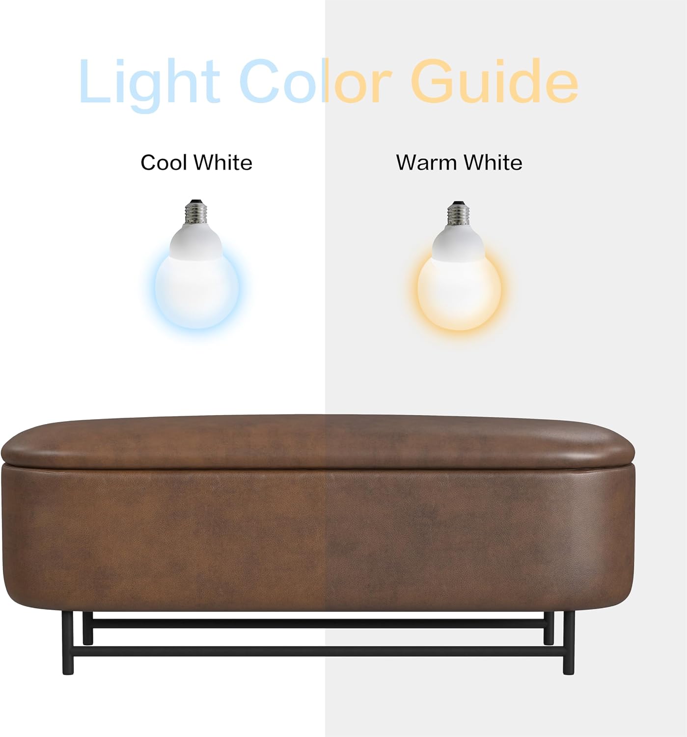 HomePop 46' Ellipse Storage Bench with Metal Legs - Brown Faux Leather