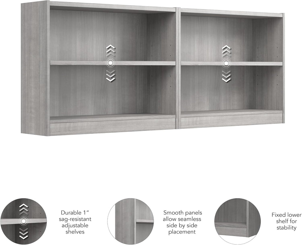 Bush Furniture Universal Small 2 Shelf Bookcase in Platinum Gray - Set of 2, Matching Storage and Display Bookshelves for Home Office or Living Room Organization