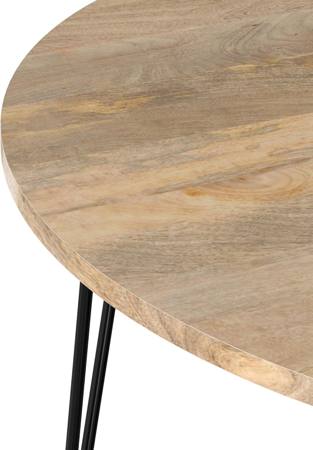 SIMPLIHOME Hunter Dining Table - 45 inch Wide Solid Mango Wood Round Table in Natural, Modern Industrial Style for Dining Room or Kitchen with Black Powder-Coated Iron Base and Hairpin Legs, Seats 4