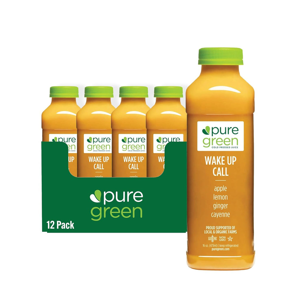 Pure Green Cold Pressed Apple Ginger Cayenne Juice – 12 Bottles 16oz | Morning Energy & Metabolic Support | Non-GMO, Gluten Free, No Artificial Colors or Flavors