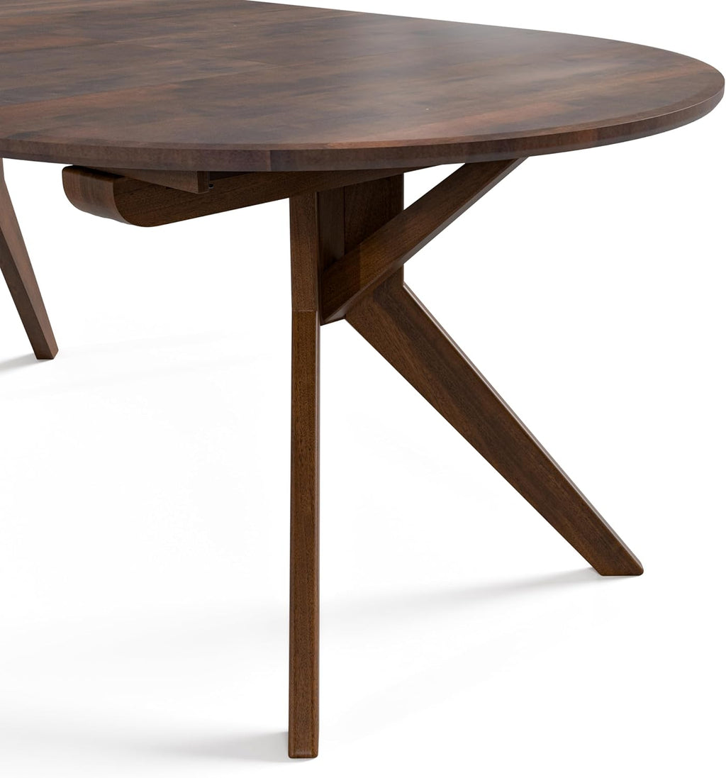 Furniture of America Nazaen V 78.5' Mid-Century Modern Solid Wood Live Edge Extendable Dining Table with Steel Support, Walnut Finish, Seats 6–8