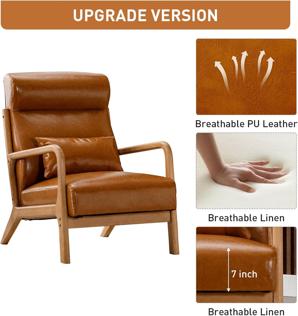 ANJ Mid Century Modern Accent Chair with High Back, Single Lounge Armchair with Solid Wood Frame, Comfy Reading Chair for Living Room, Easy Assembly