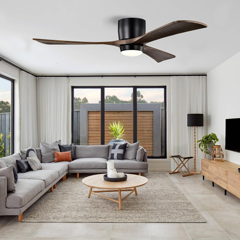 52inches Ceiling Fan with Lights,Wooden Flush Mount Ceiling Fans with Remote Control,Dimmable Light,3 CCT,6 Speeds,Noiseless DC Motor,Ceiling Fan for Bedroom,Living Room,Office,Indoor,Bronze Gray