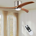 52' Modern Dimmable Chandelier Fan with Light, Low Profile Flush Mount Ceiling Fan Wooden Fandelier with Remote Reversible DC Motor Ceiling Fan for Bedroom Living Room (Nickel)