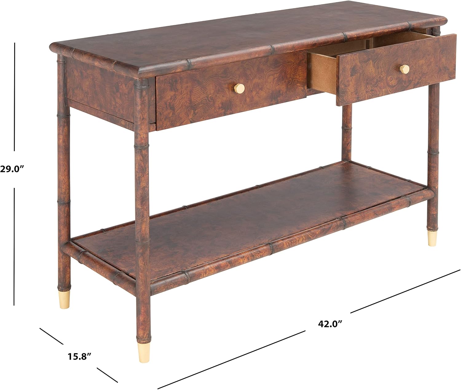 SAFAVIEH Home Collection Tudor Dark Brown/Gold 2-Drawer Lower Shelf Console Table (Fully Assembled)