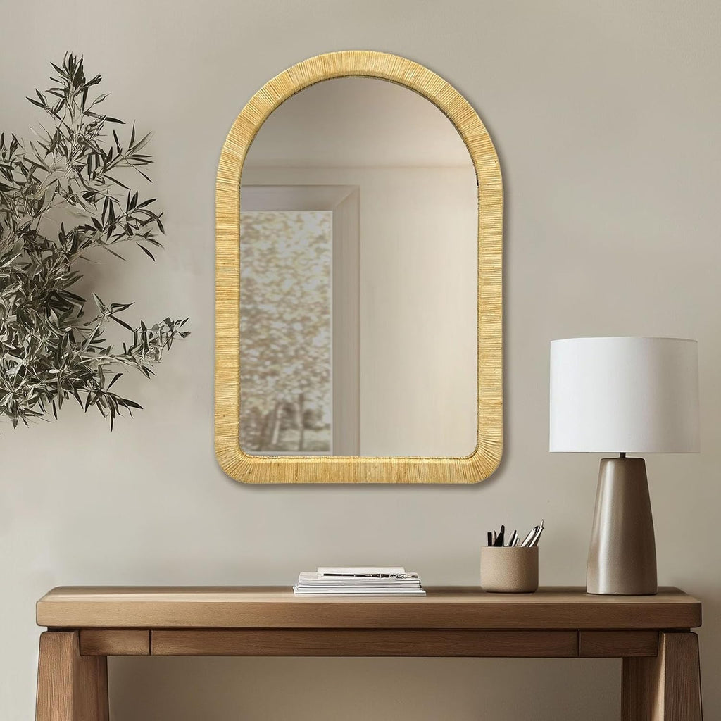 Ink+Ivy 39'x26' Mirror, Wall Mirror, Bathroom Mirrors for Over Sink, Boho Natural Rattan Decorative Vanity Mirror, Modern Hanging Mirror for Entryway, Living Room & Bedroom, Ready to Hang