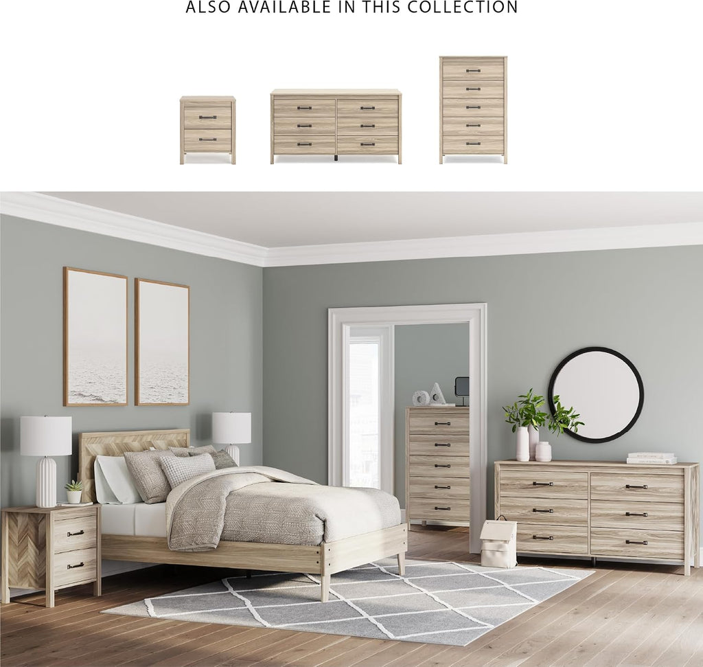 Signature Design by Ashley Battelle Mid-Century Modern Dresser with 6 Drawers and Chevron Pattern, Meets ASTM International Standards, Wood and Decorative Laminate, Tan