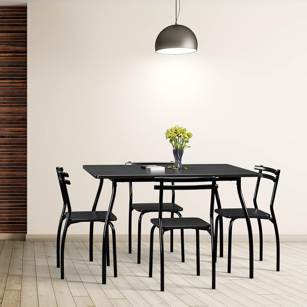 COSTWAY 5-Piece Dining Set Table and 4 Chairs Home Kitchen Room Breakfast Furniture Black
