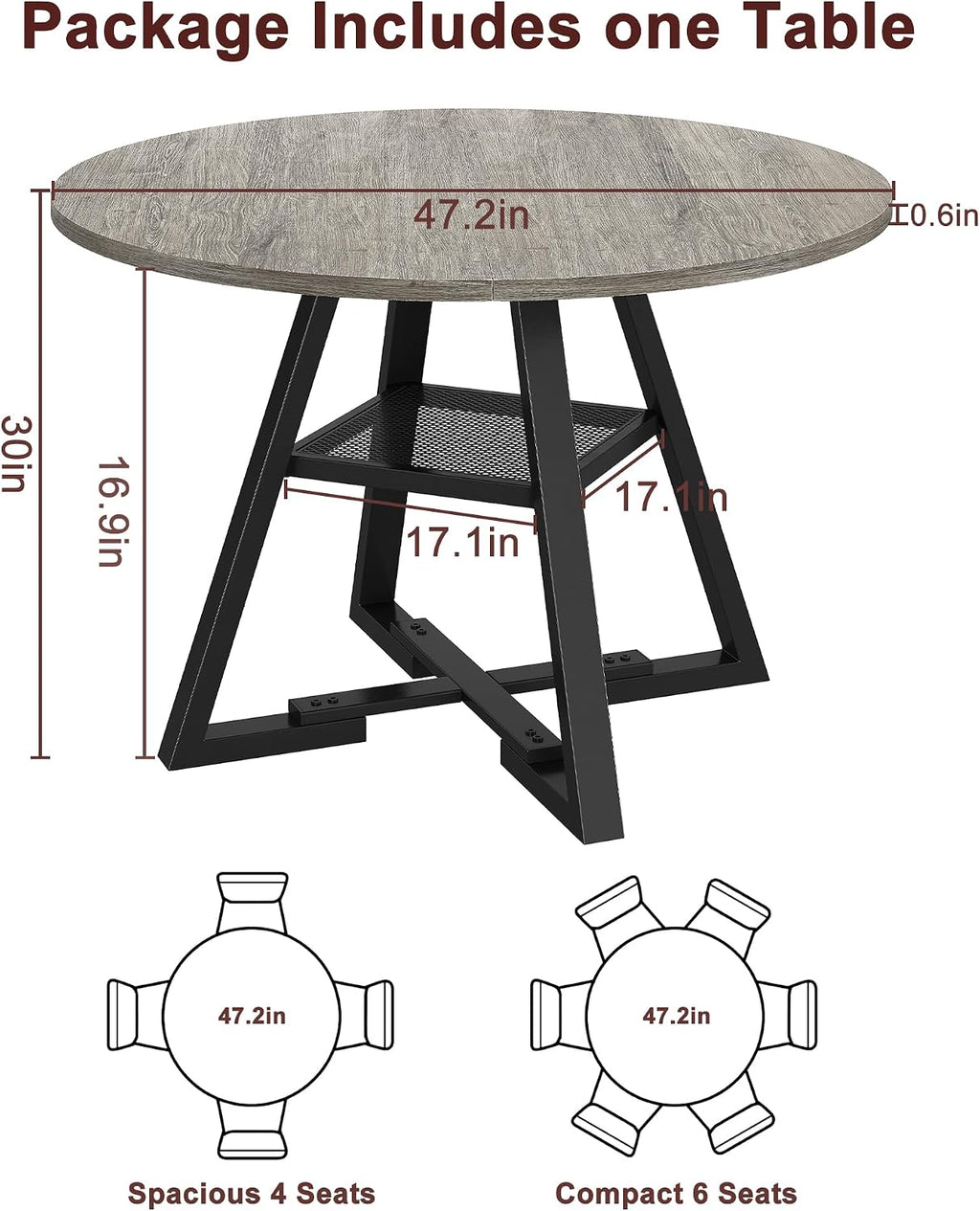 Jocoevol Round Dining Table for 4,Kitchen Dining Room Circle Dinner Pedestal Table,Space Saving Wood Kitchen & Dining Room Furniture (Grey, 47In)
