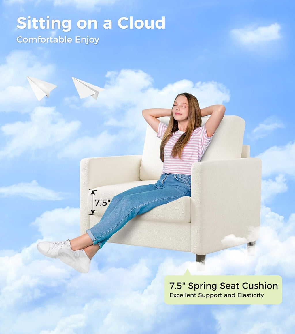 Welzona Sofa Accent Chair, 33' Reading Chair for Bedroom, Tool-Free Setup Living Room Accent Chairs, Comfy Arm Chairs Living Room, All-Wood Reading Nook, Cream White