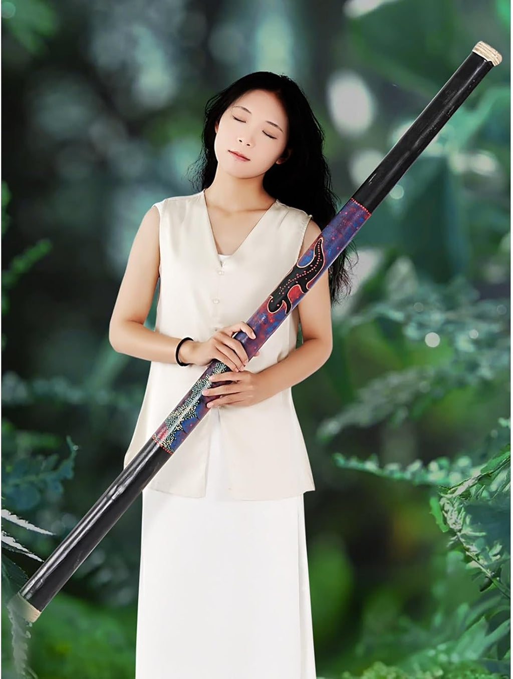 Rain Stick, Handmade Paint Design Bamboo Rainstick, Surface No Thorns, Full Size Nature Water Sounds Tube for Meditation, Yoga, Zen, Classroom, Church(60')
