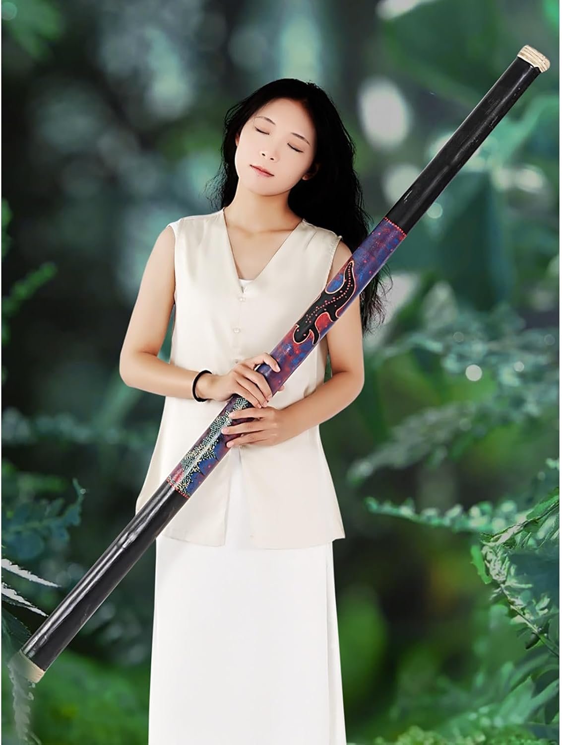 Rain Stick, Handmade Paint Design Bamboo Rainstick, Surface No Thorns, Full Size Nature Water Sounds Tube for Meditation, Yoga, Zen, Classroom, Church(60')